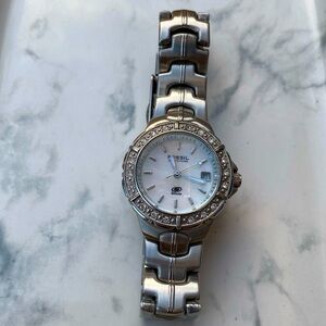 Fossil Watch Silver Tone Crystal Accent White Mother-of-Pearl Face